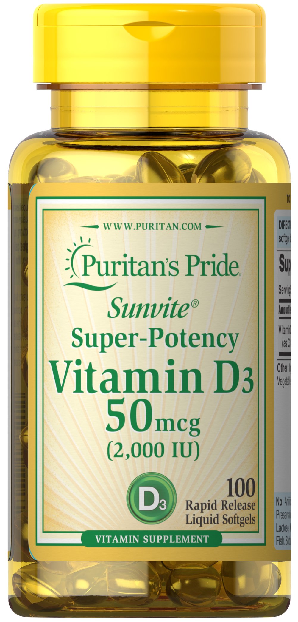 PURITANS PRIDE VIT D3 Extra Potente 2000IU 100UN