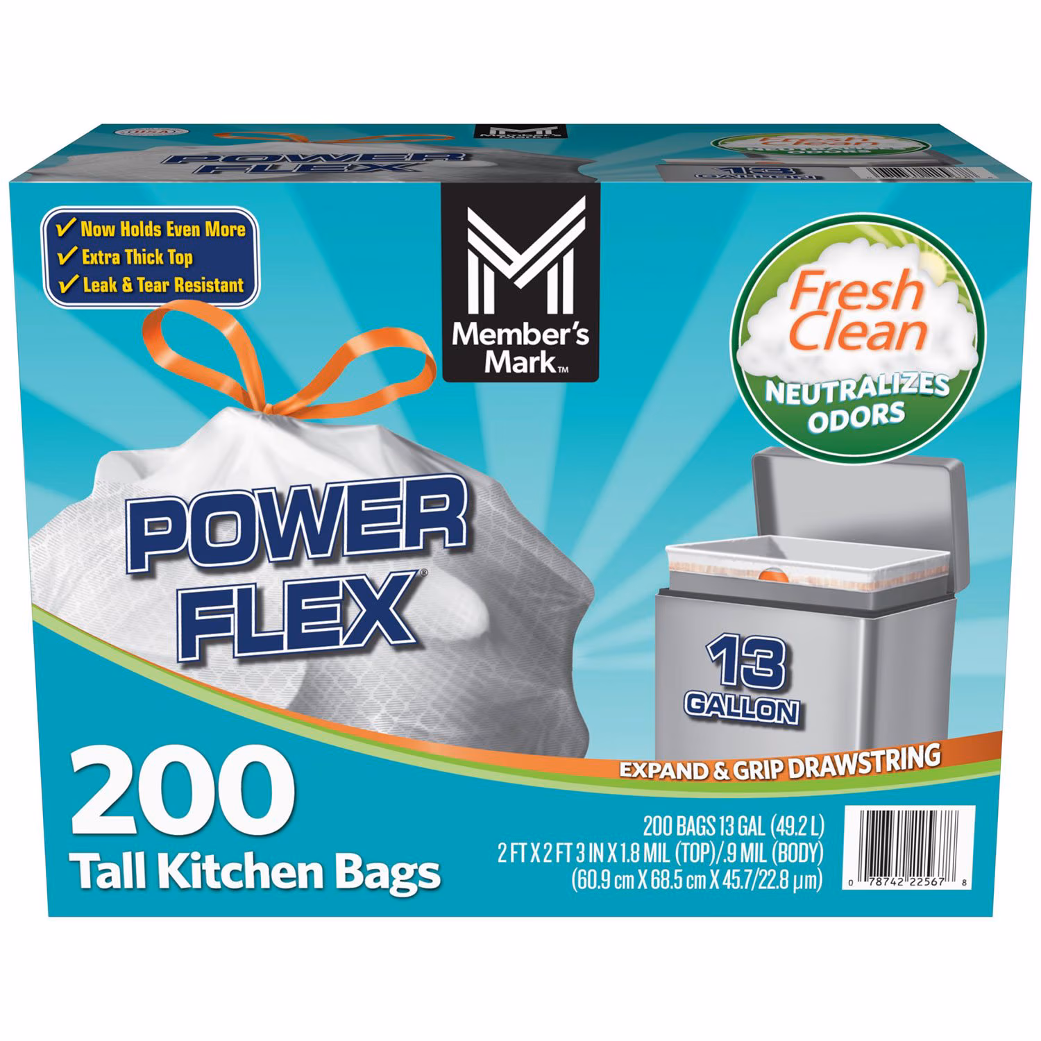 MEMBERS MARK Sacos p/Lixo 49.2L (Power Flex) Fresh Clean 200un